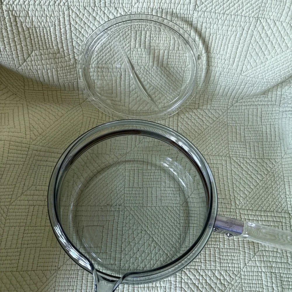 Pyrex 2 Qt Flamewear 6324B Sauce Pan w/Spout & Lid Vintage Clear Handle USA